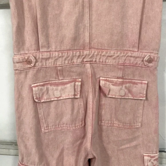 Spool 72 distressed pink denim jean jumpsuit overalls size small Petite - Picture 10 of 12